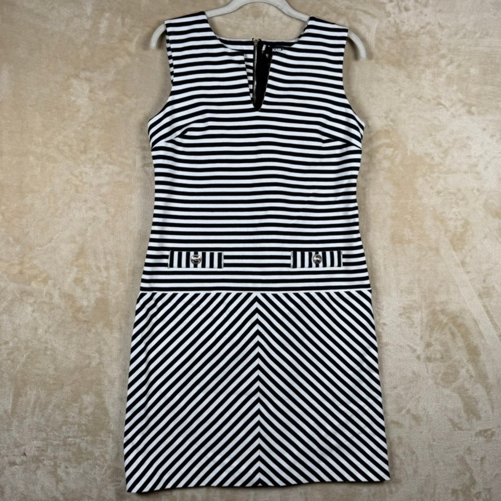 Karl Lagerfeld Paris Womens Size 8 Black White‎ Striped Sleeveless Sheath Dress